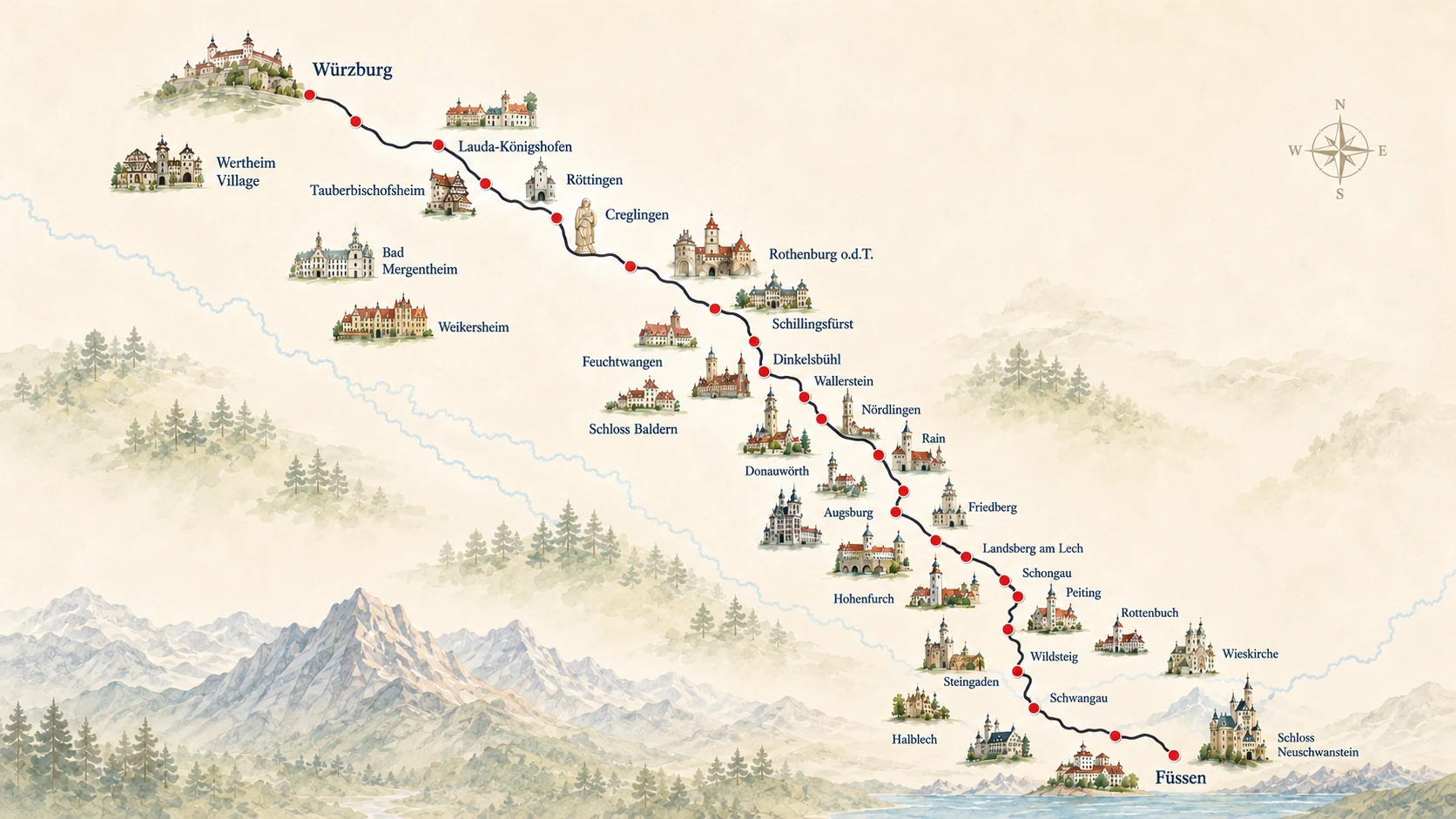 Romantic Road route preview map